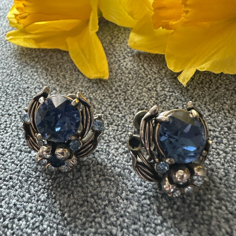 VTG Hollycraft 1954 Rhinestone Clip Earrings signed missing stones